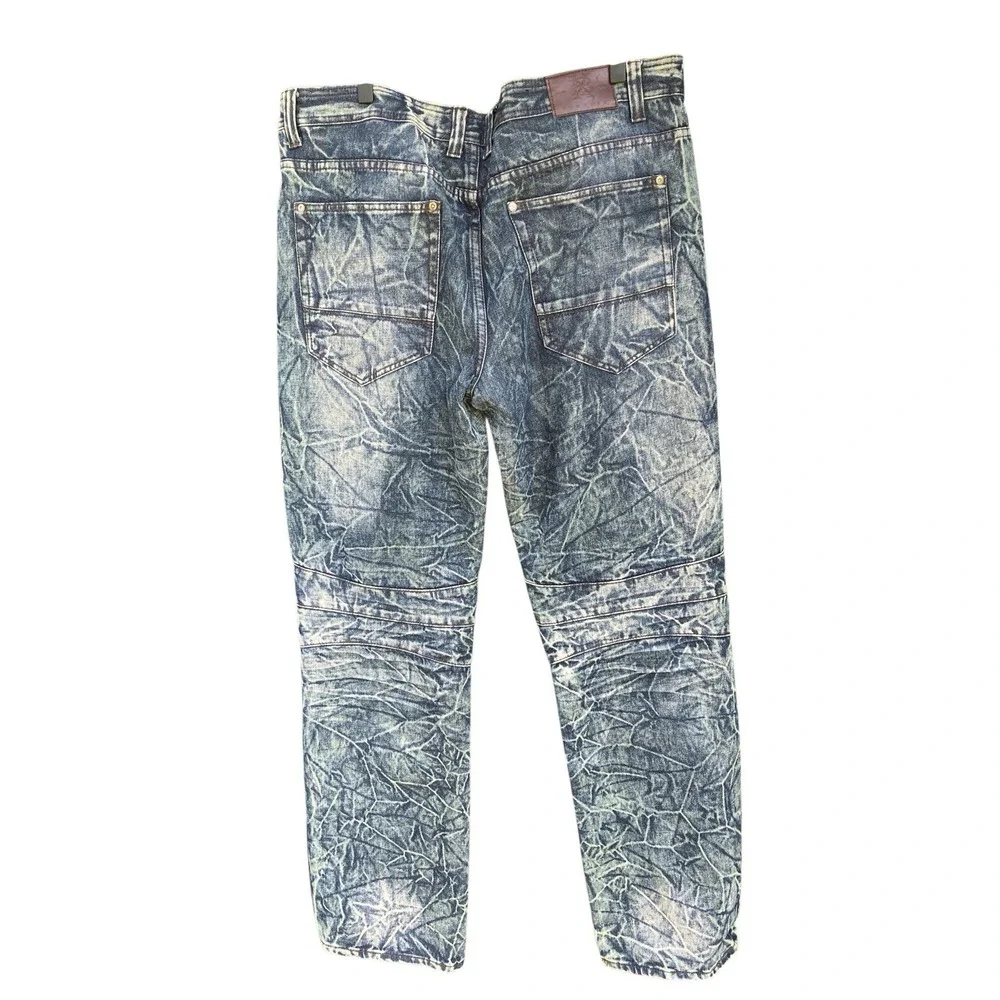 Brooklyn Xpress Moto Jeans Mens 40x34 Blue Acid Wash Distressed Cyber Y2K Biker